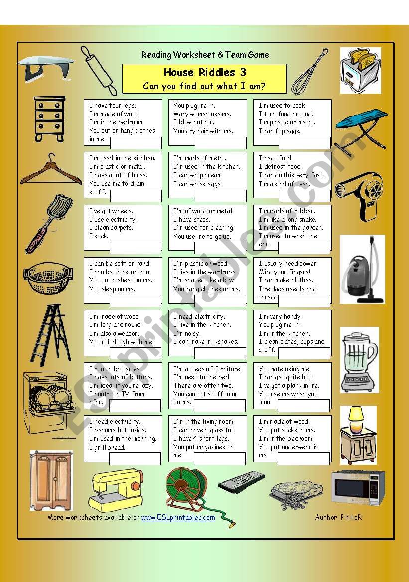 House Riddles 3 (Hard) worksheet