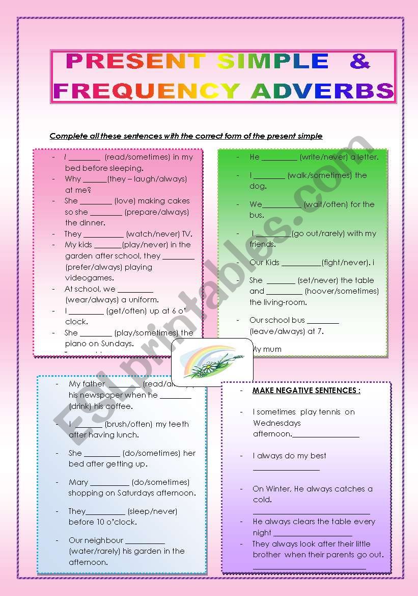 PRESENT SIMPLE & ADVERBS OF FREQUENCY (2 pages)