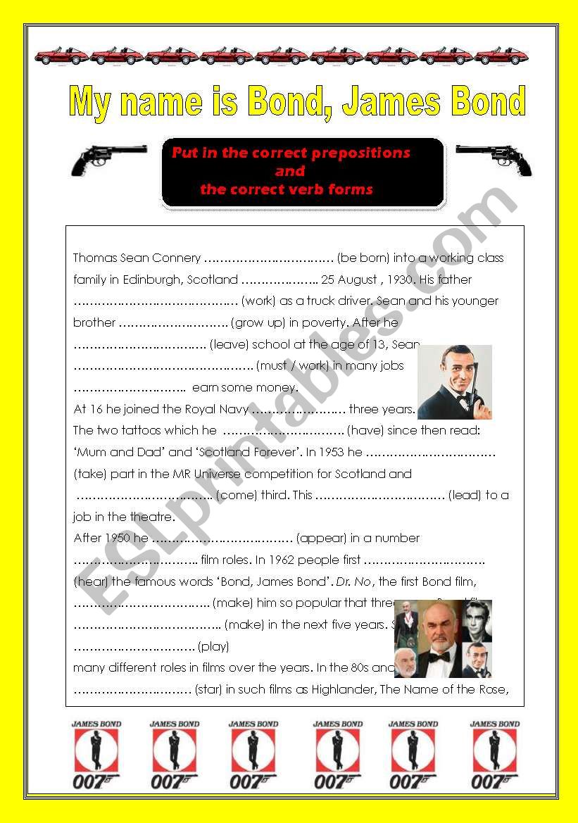 Preposition and verb form exercise with James Bond