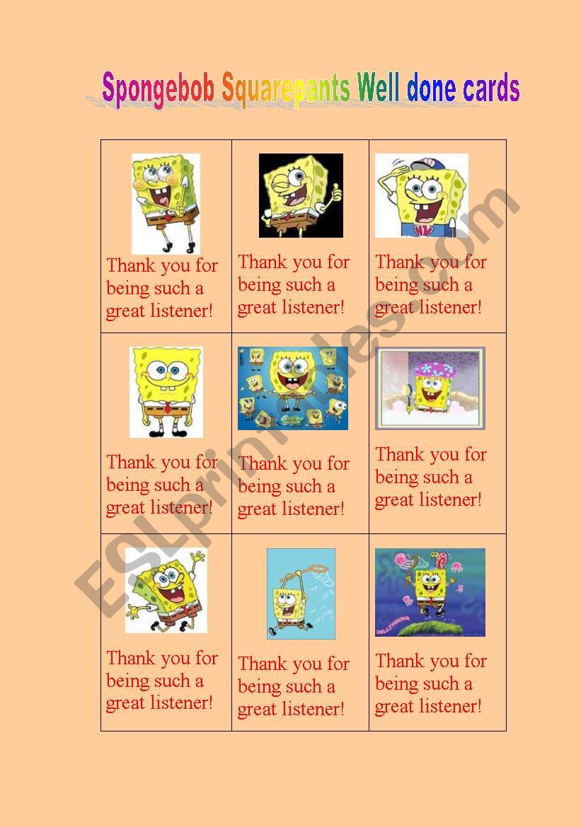 Spongebob squarepants Well done cards