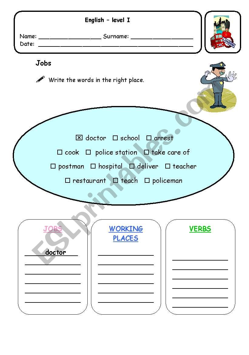 Jobs worksheet