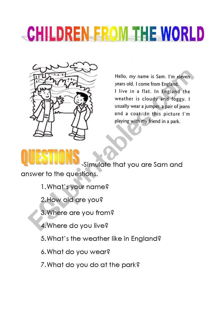 CHILDREN FROM THE WORLD 1 worksheet