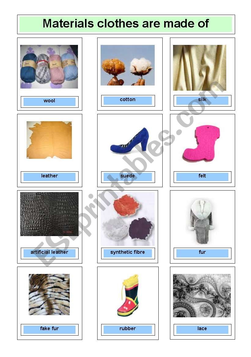 Flashcards materials clothes are made of