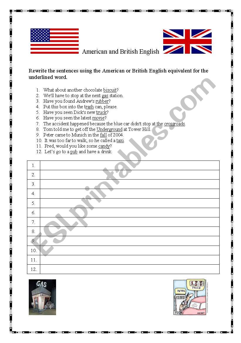 American and British English worksheet