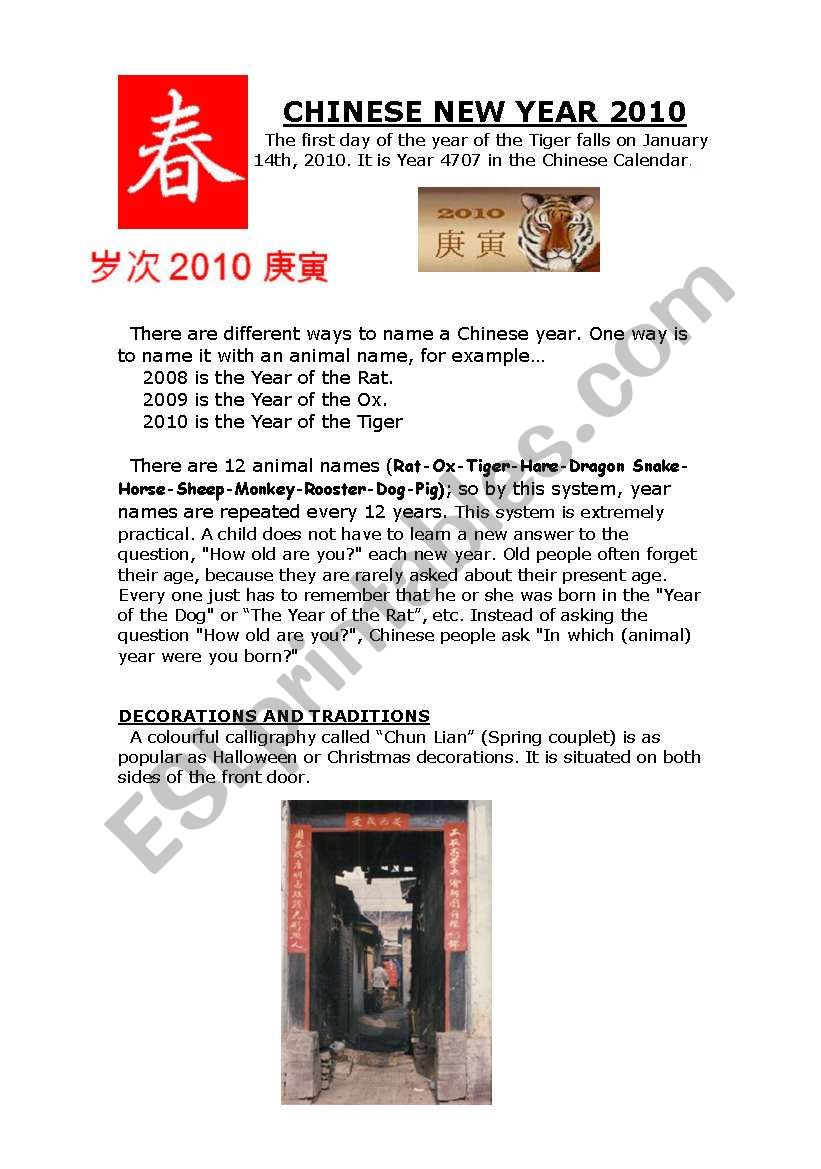 Chinese New Year 2010-Part 1 worksheet