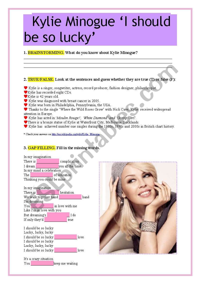 Kylie Minogue worksheet