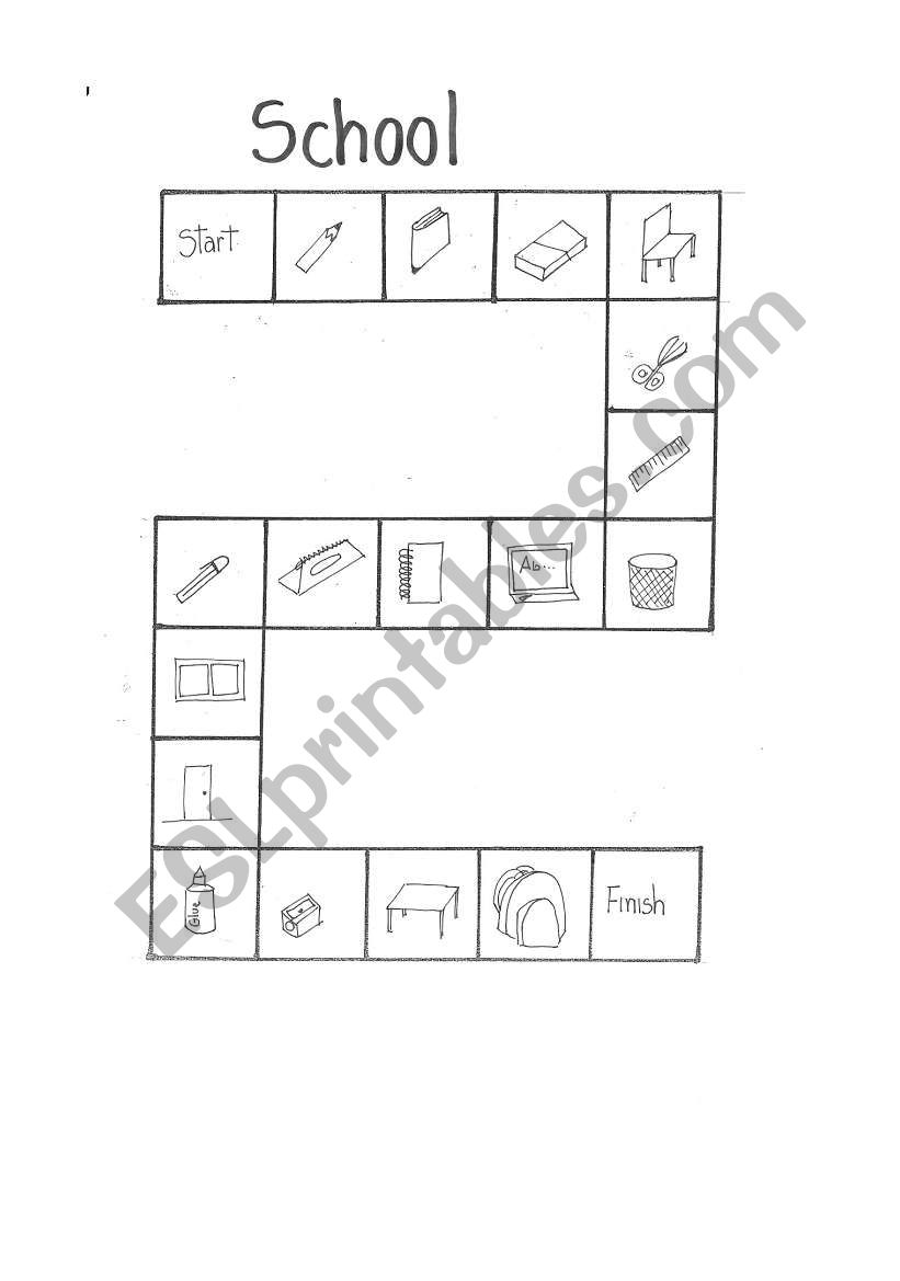 Board game school objects worksheet