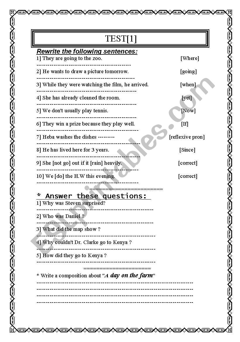 test worksheet