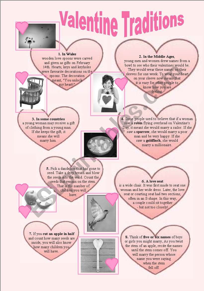 Valentines Day Traditions worksheet