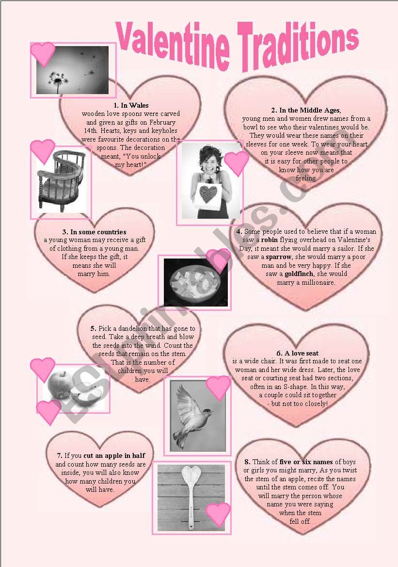 ValentineÂ´s Day Traditions worksheet