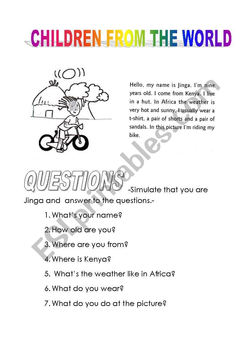 children from the world worksheet