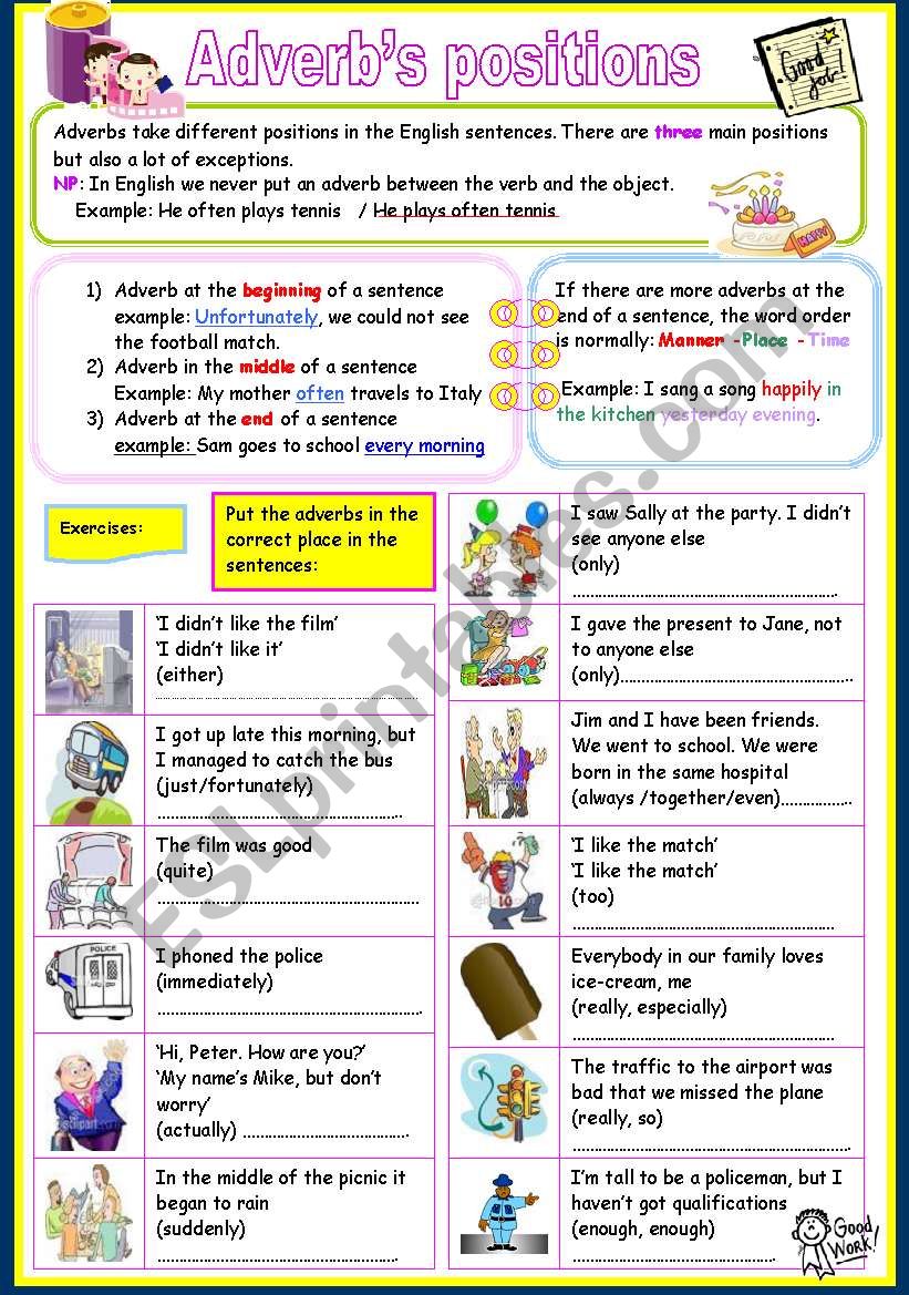 adverbÂ´s positions worksheet