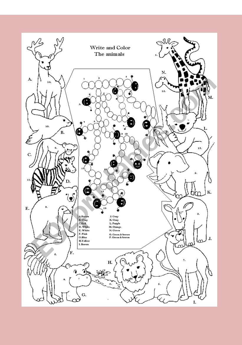 animal table worksheet