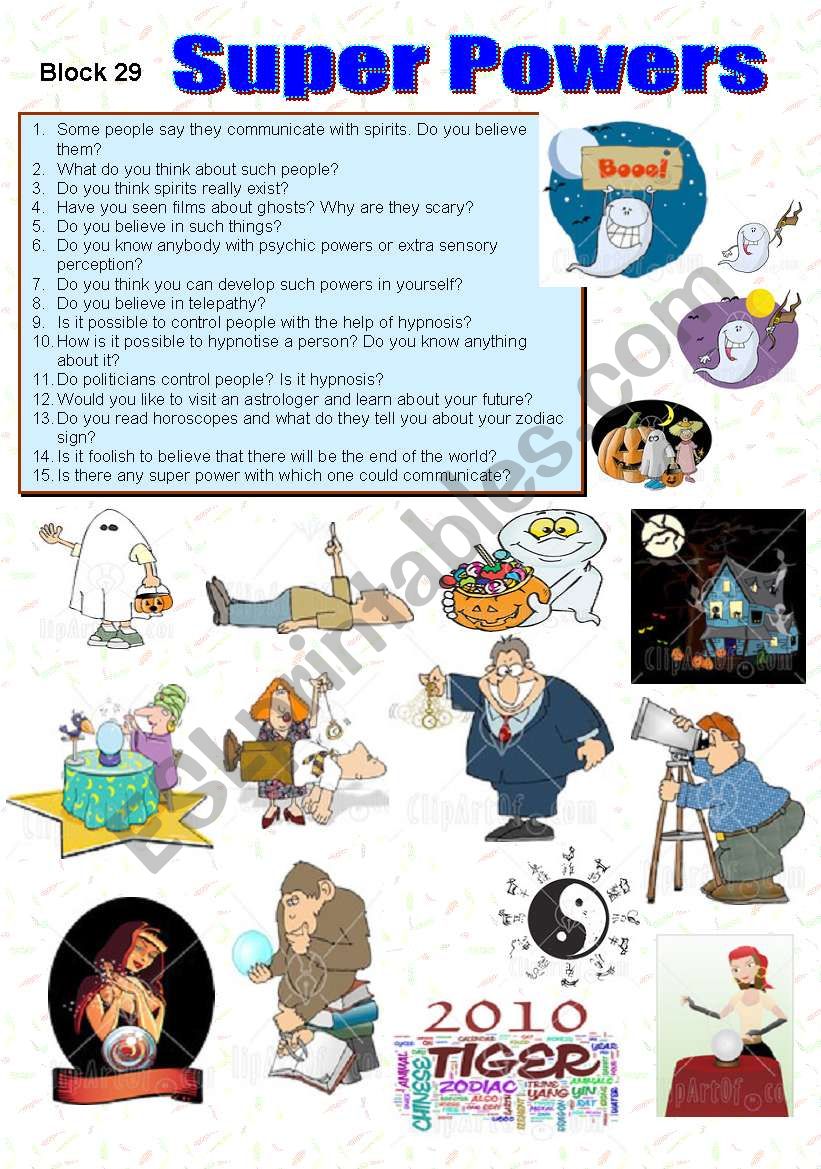 Super Powers worksheet