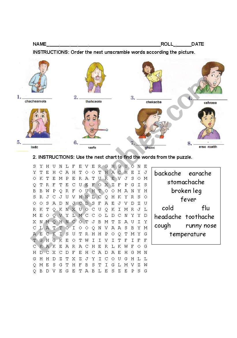 SICKNESS, ILLNESS worksheet