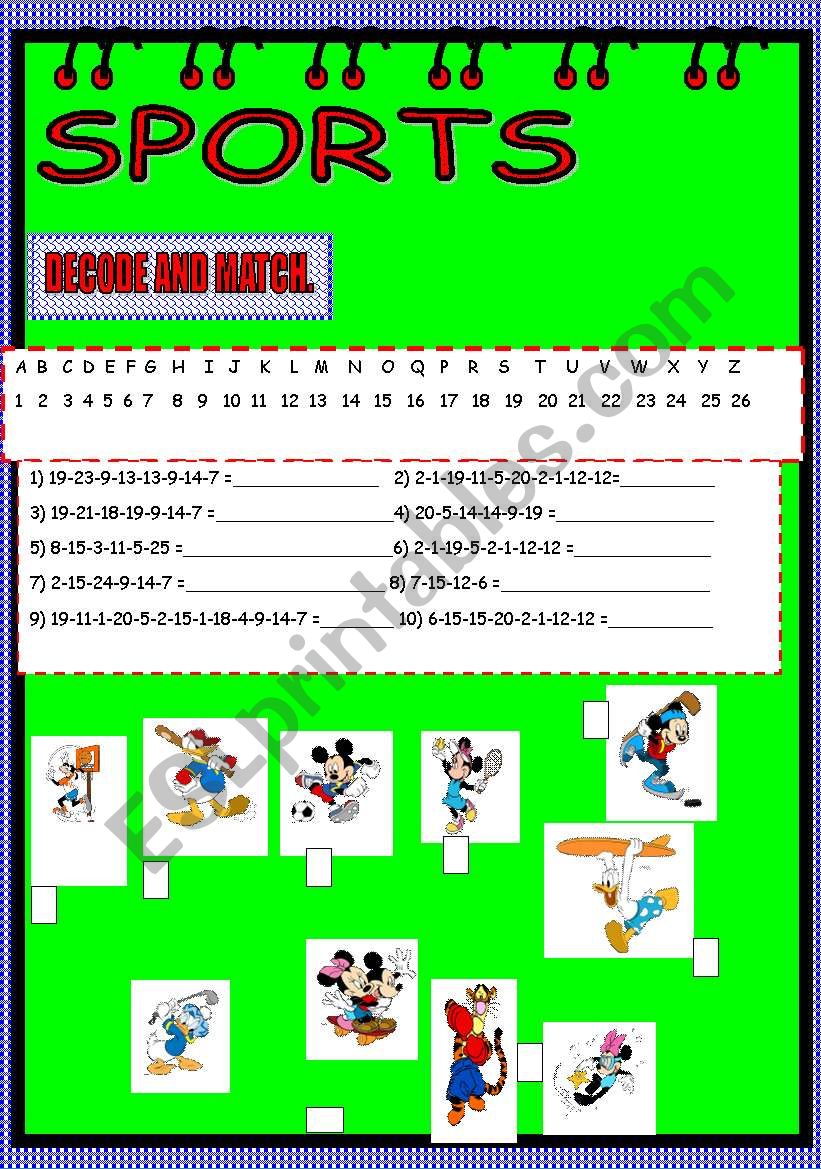 DECODING ACTIVITY: SPORTS worksheet