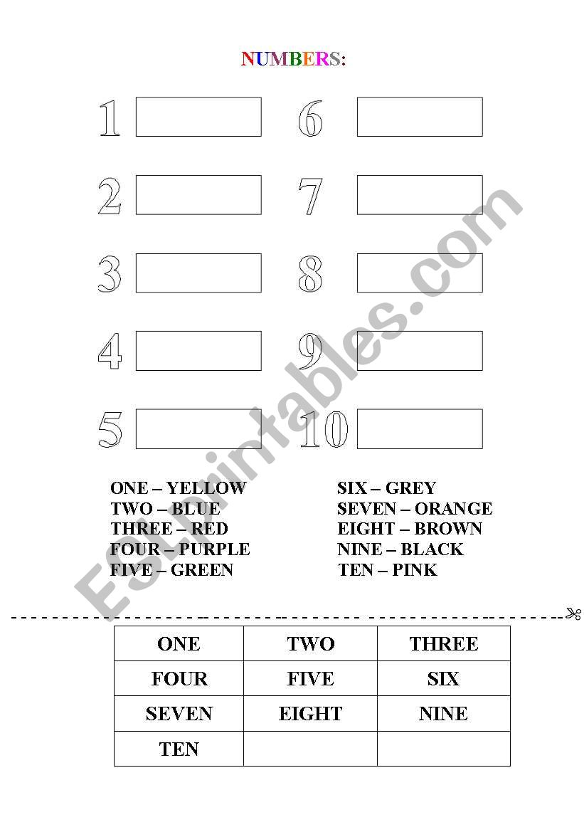  NUMBERS AND COLOURS worksheet