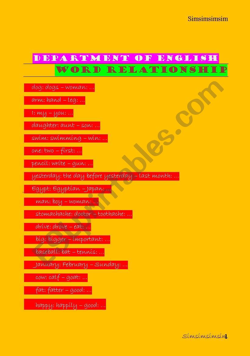 word relation game for teachers & students