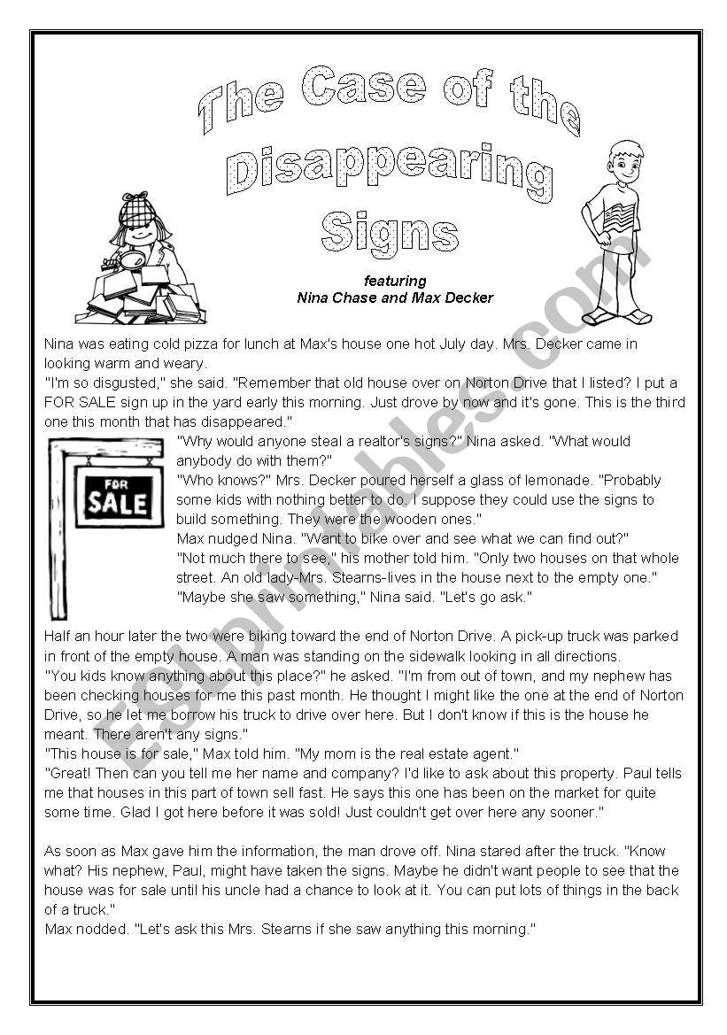 The Case Of The Disappearing Signs Mystery To Solve Esl Worksheet By Cheezels