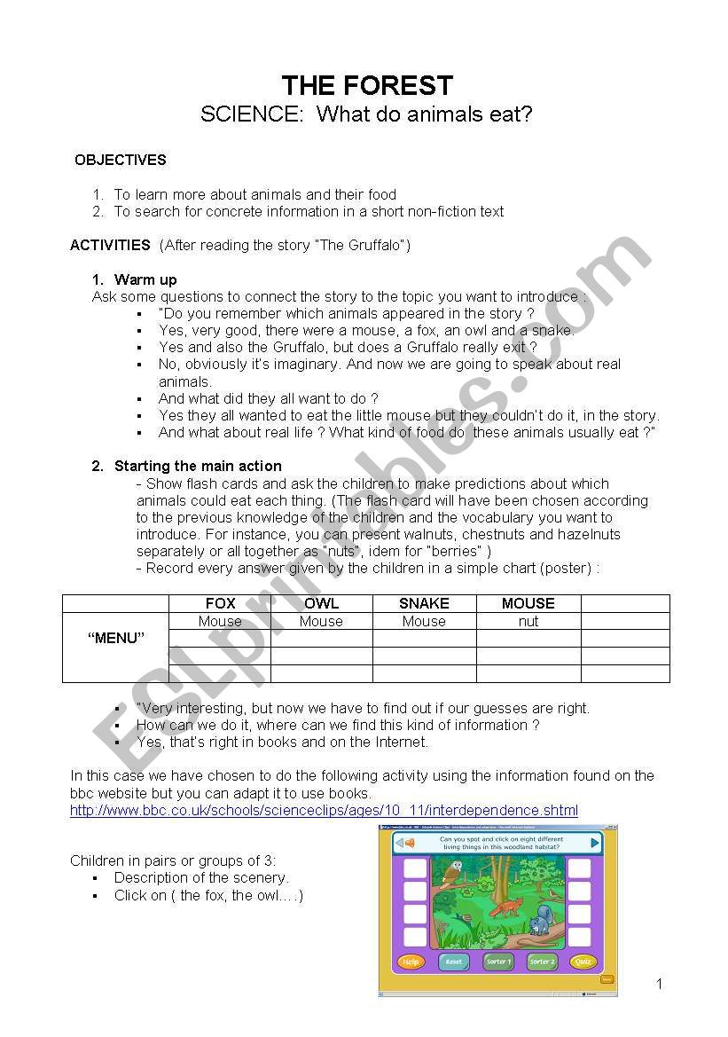 Lesson plan.The Forest:What do animals eat?