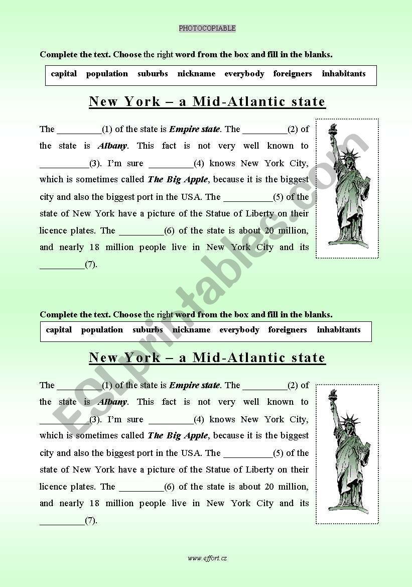 The state of NEW YORK - test + answer key