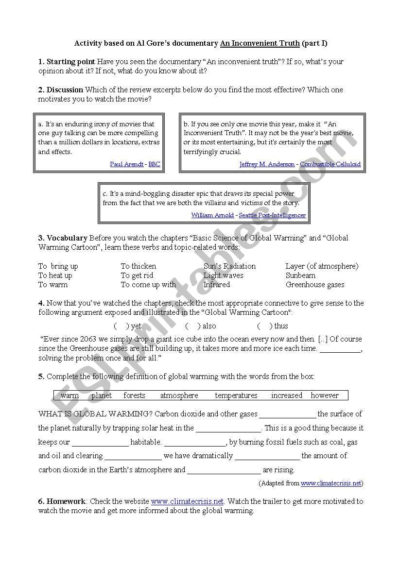 An Inconvenient Truth worksheet