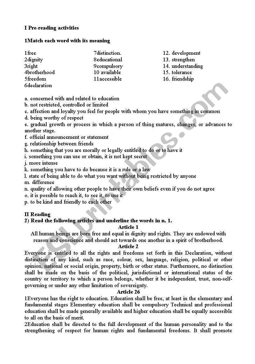 Human rights worksheet