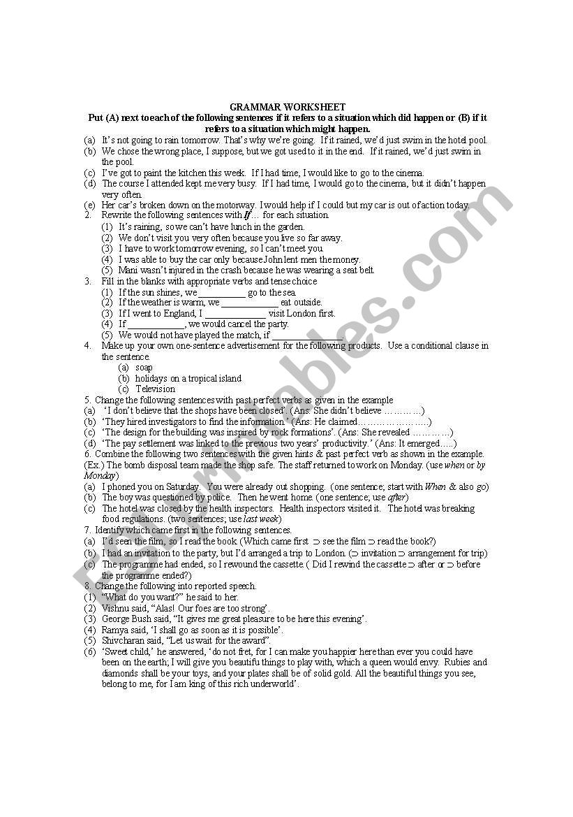 Grammar Worksheet worksheet