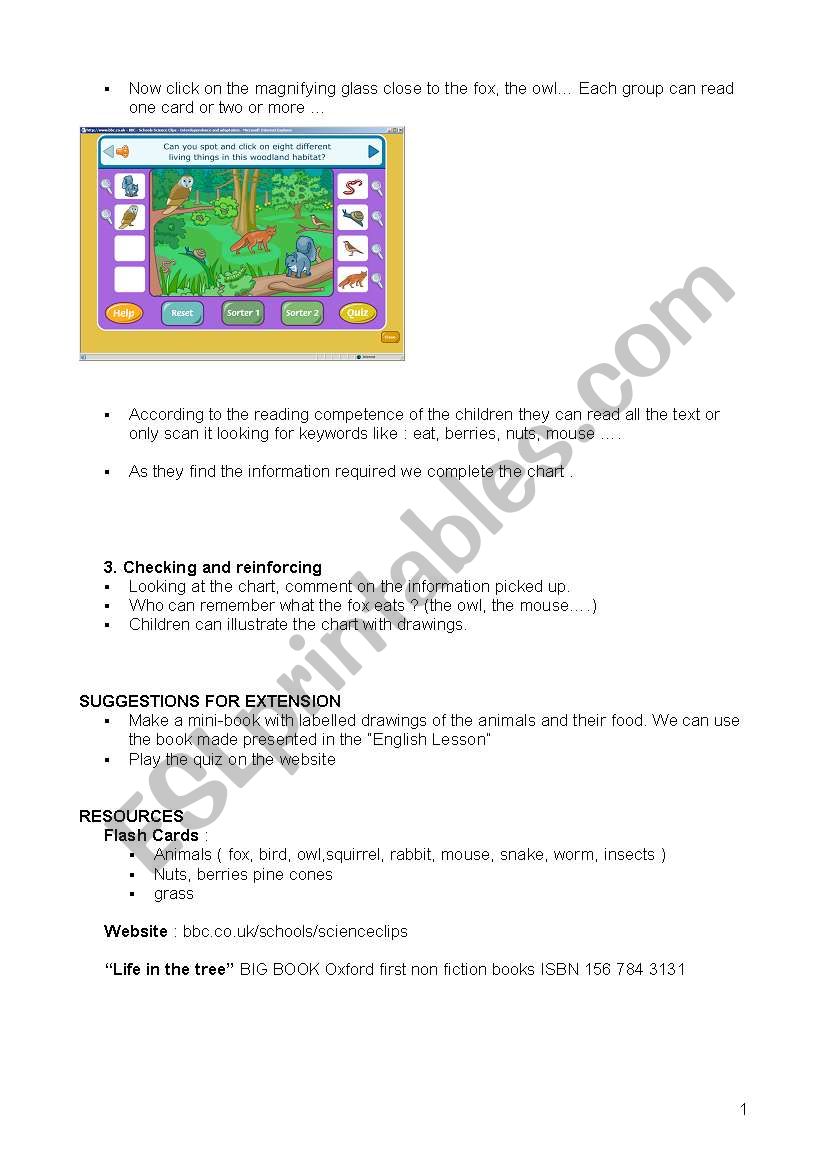 Lesson plan.The Forest:What do animals eat? Part 2