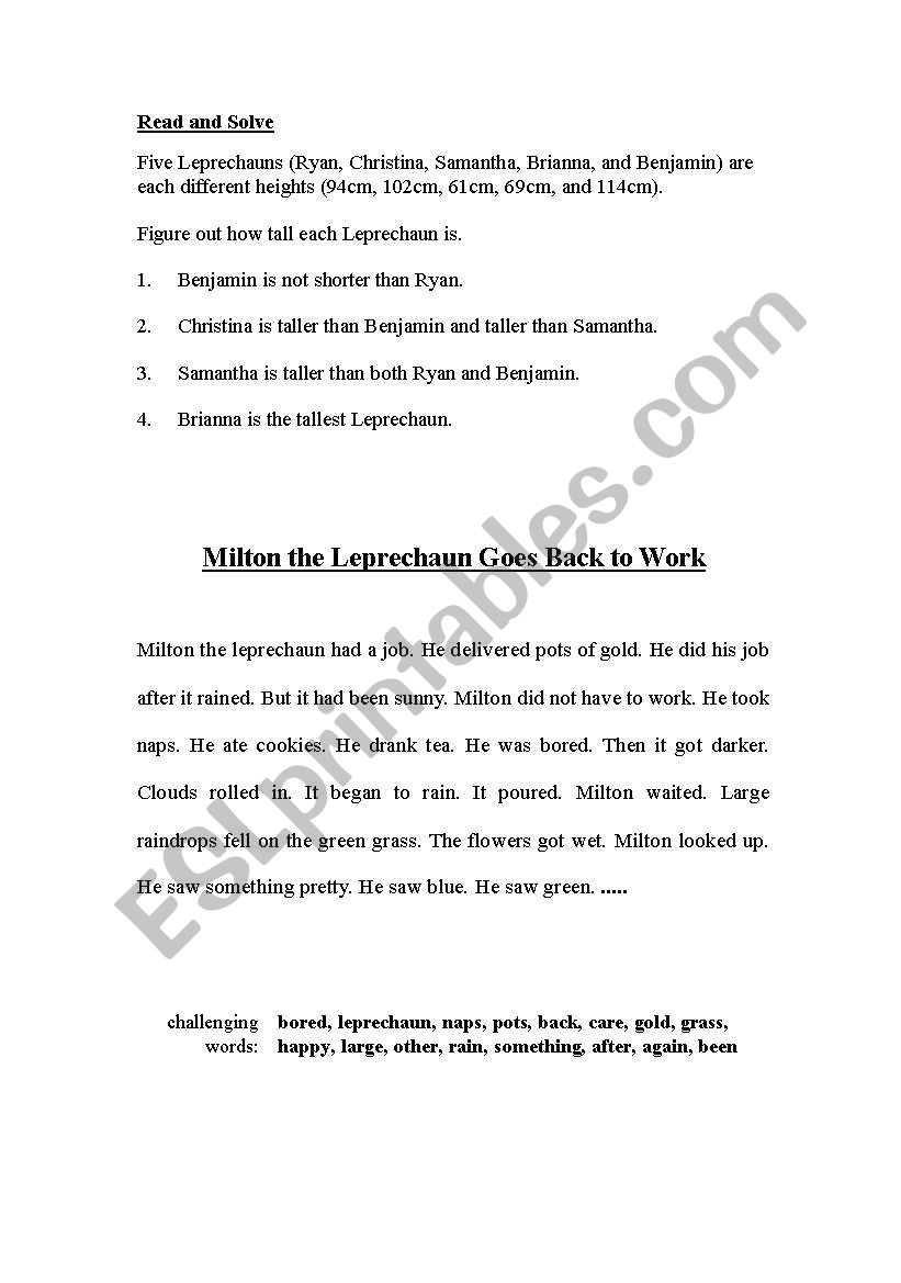 Saint Patricks Day worksheet worksheet