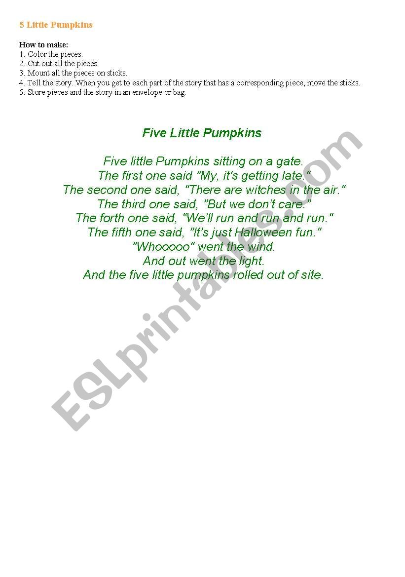 Five little pumkins story worksheet
