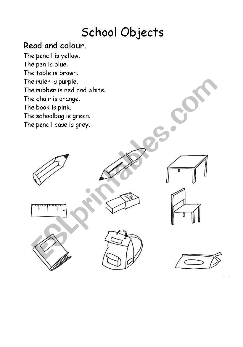 School objects worksheet