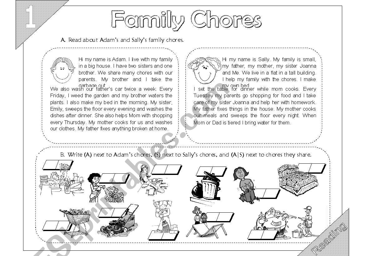 Family Chores: Reading (2 pages + Key Answer)