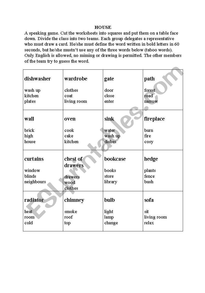 Taboo words - home worksheet