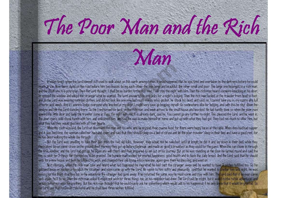 The Poor Man And The Rich Man Based On The Grimm Brothersi Story Esl Worksheet By Denisa The Poor Man And The Rich Man Based On The Grimm Brothersi Story Esl Worksheet By Denisa