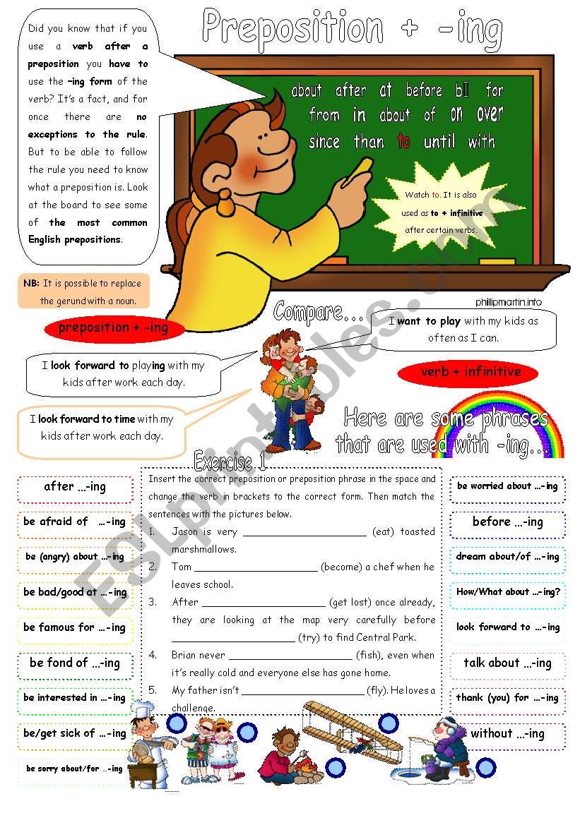 Preposition + Gerund. 2 pages & key.