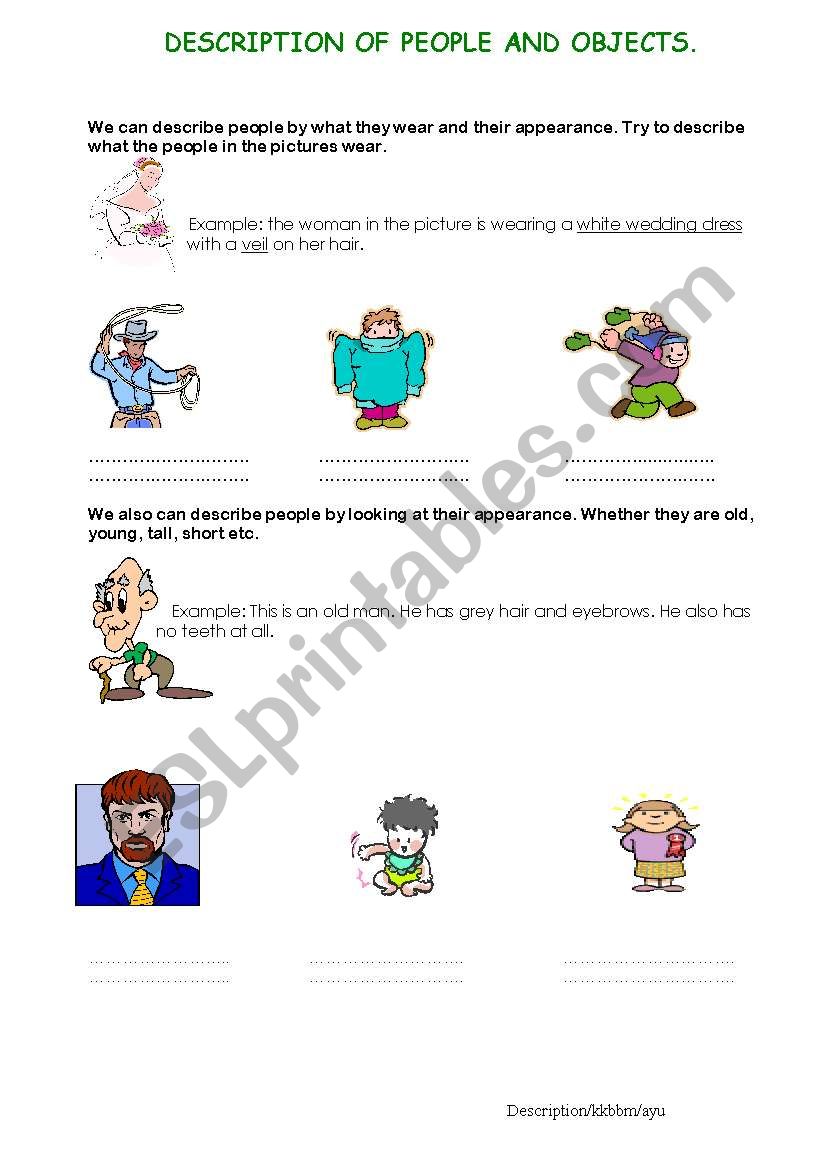Description of People worksheet