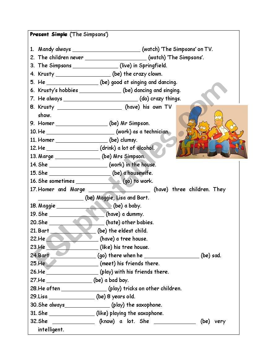 Present Simple: The Simpsons worksheet