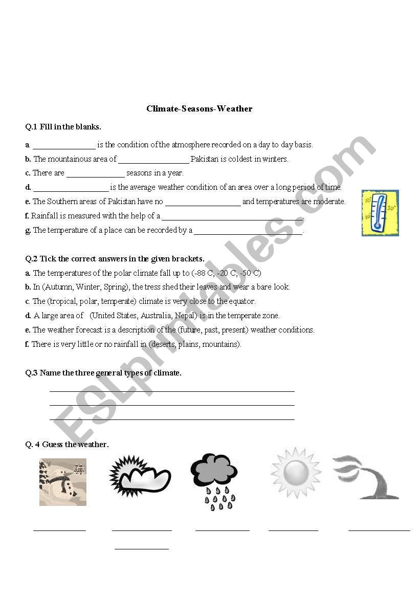 Climate/Weather/Seasons worksheet