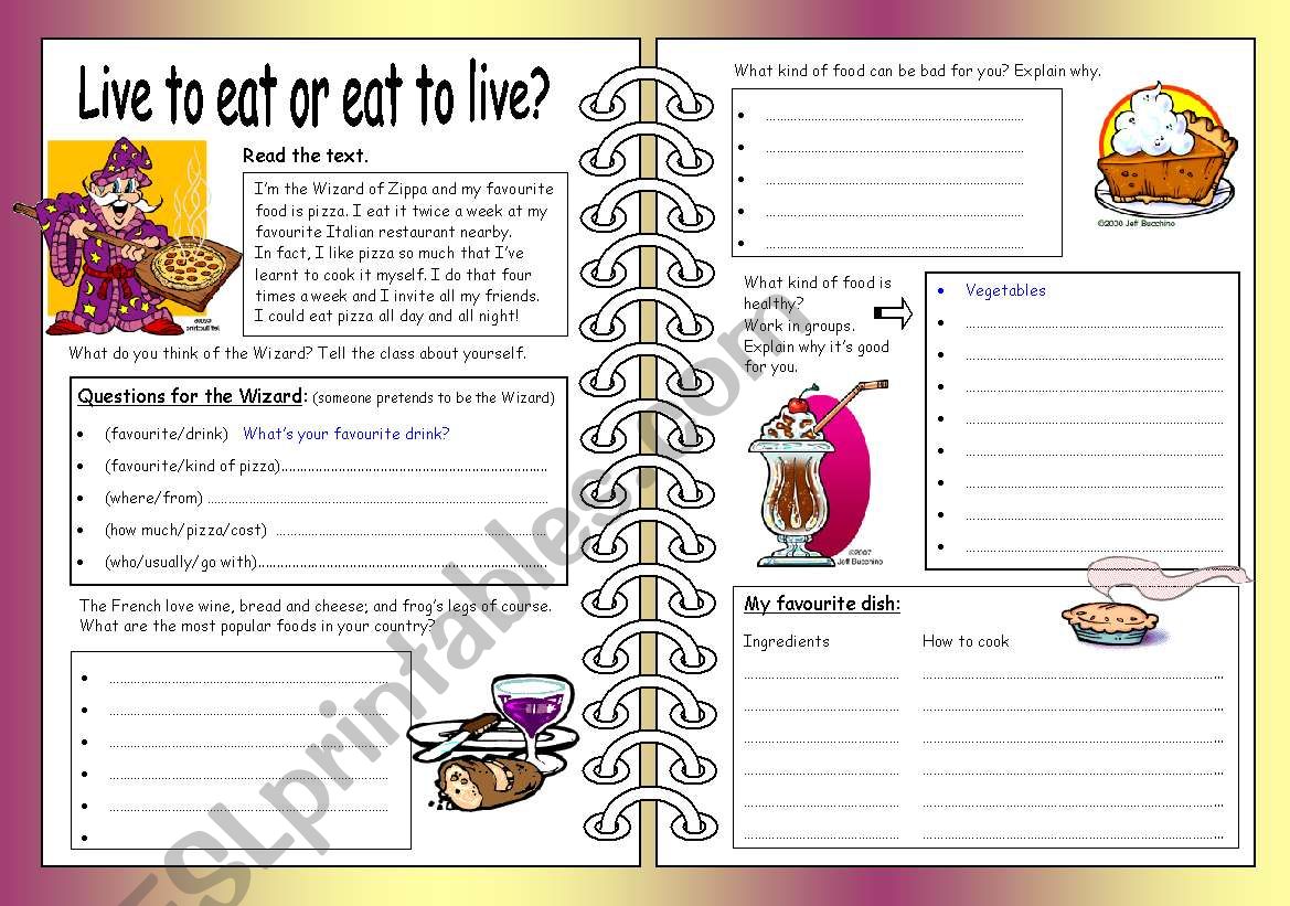 Four Skills Worksheet - Live to eat or eat to live?