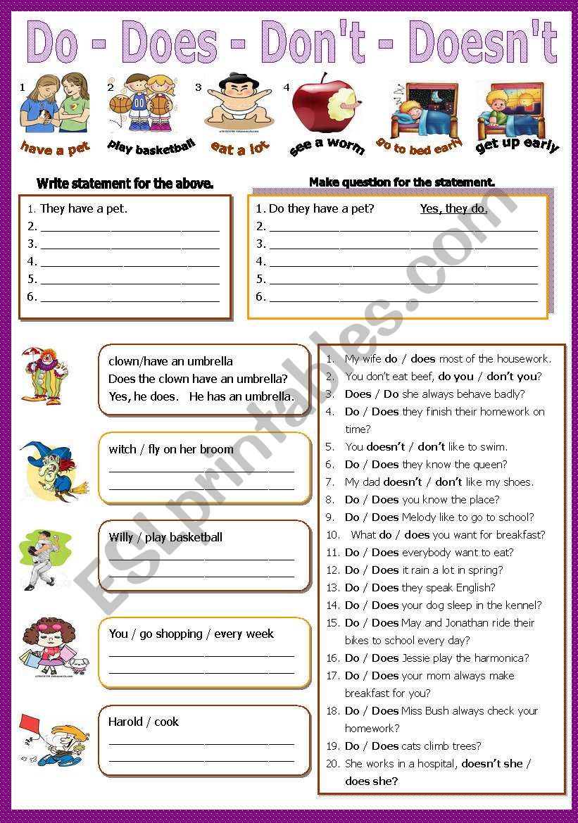 Do Does DonÂ´t DoesnÂ´t worksheet