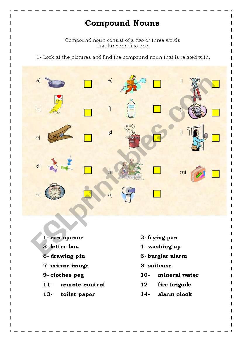 Compound nouns worksheet