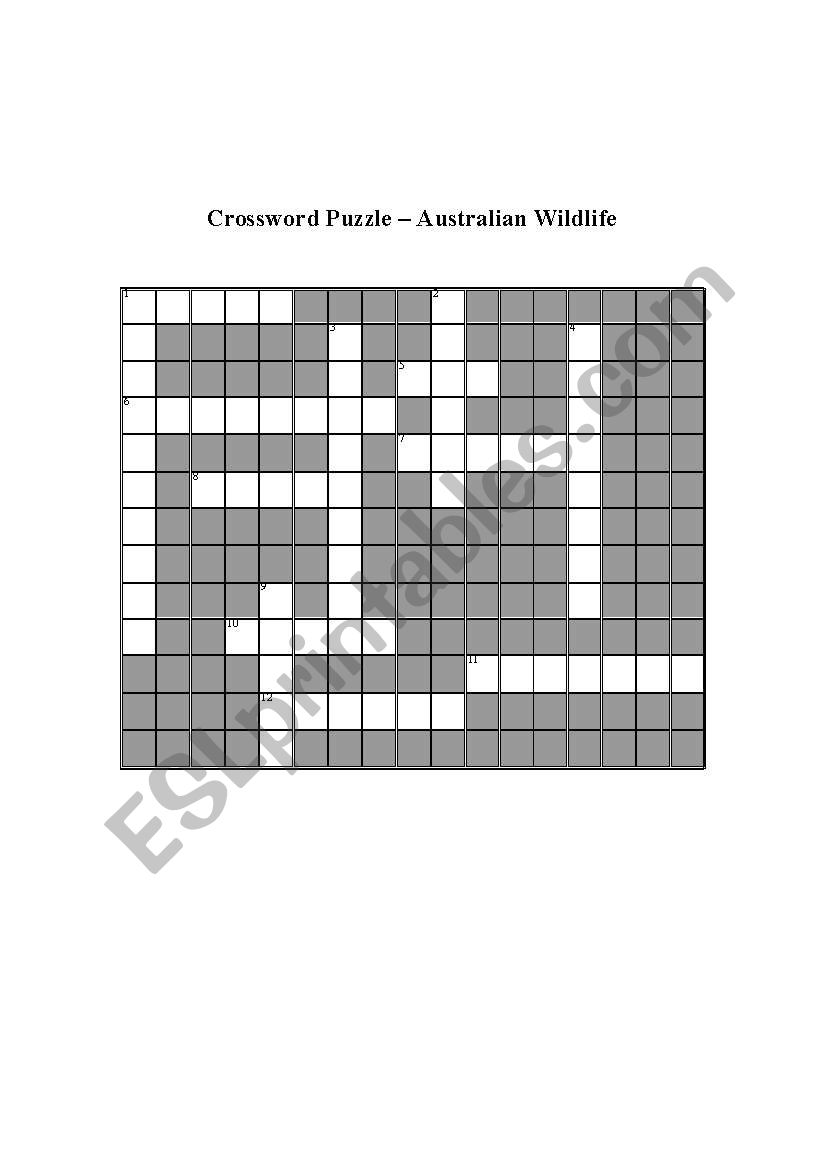 Australian wildlife crossword puzzle