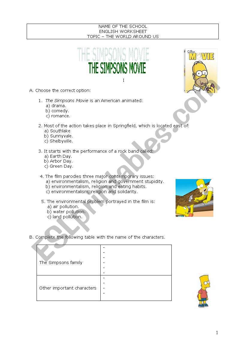 The Simpsons Movie worksheet