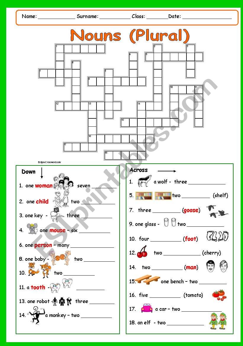 NOUNS (PLURAL) Part 2 (key included)