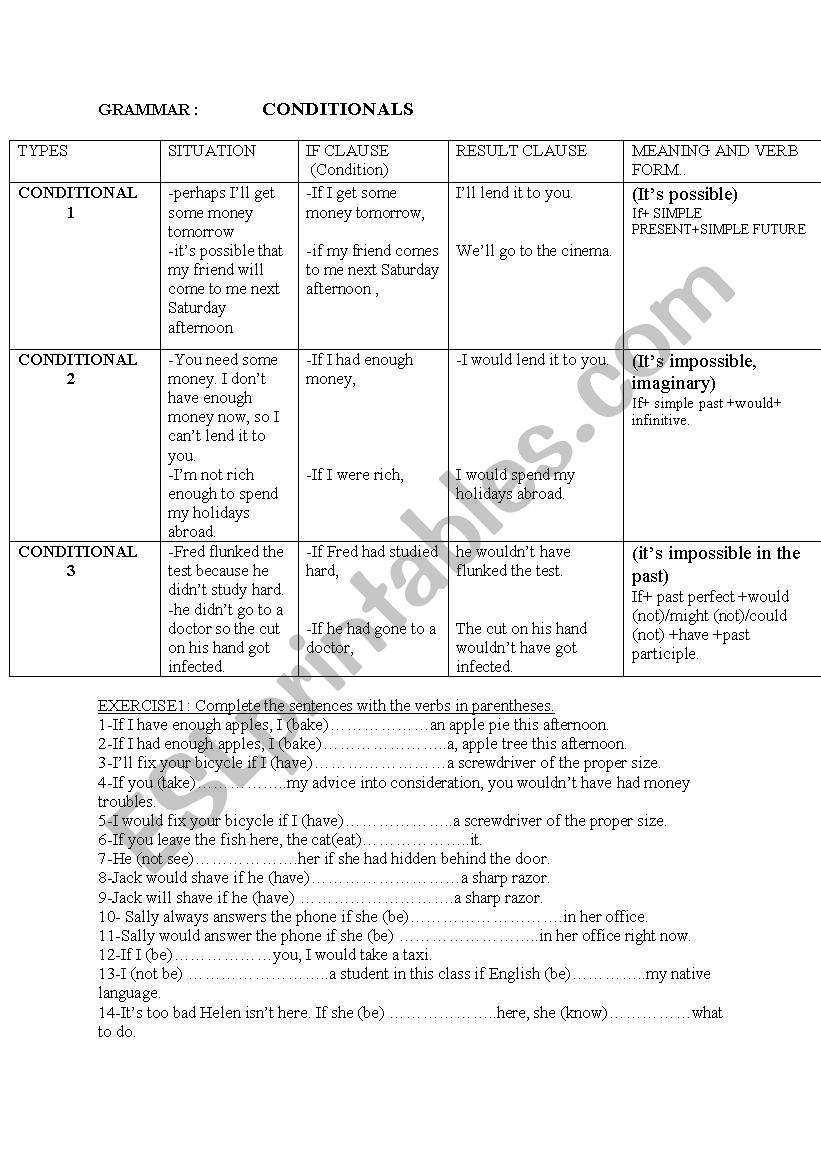 conditionals worksheet