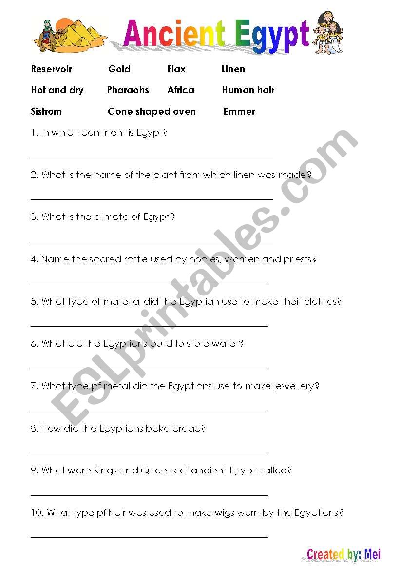 Ancient Egypt worksheet