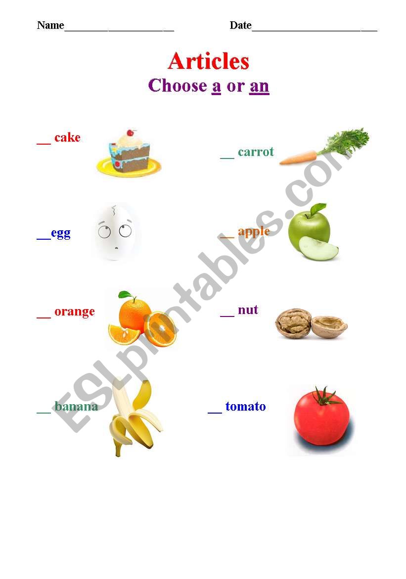 Articles: A and An worksheet