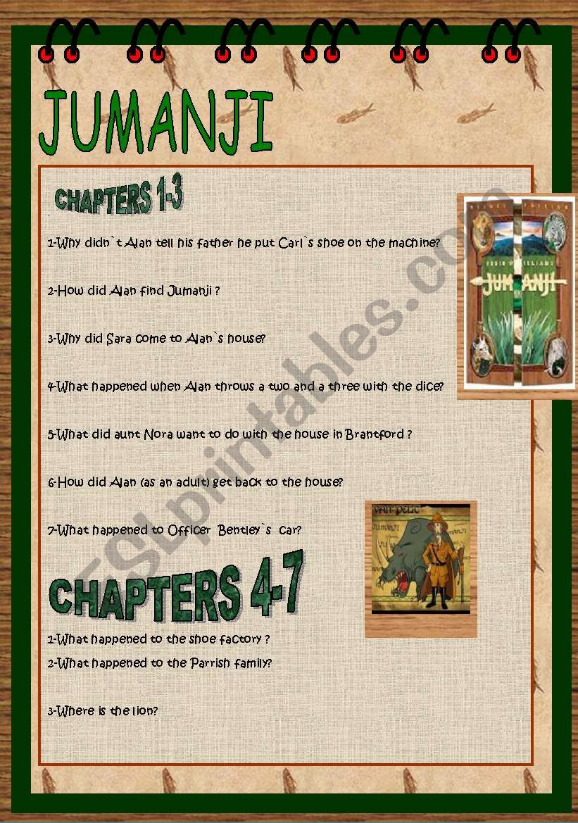 STORY JUMANJI worksheet