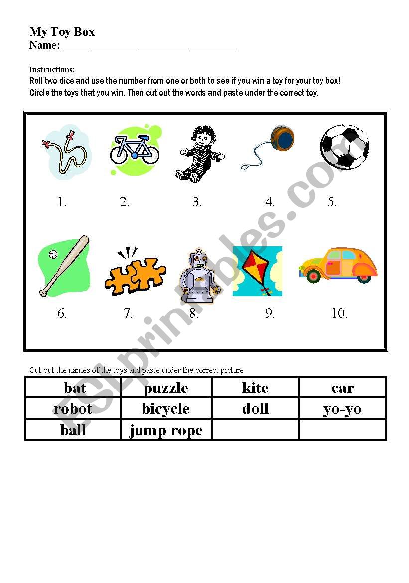 My Toy Box Game worksheet